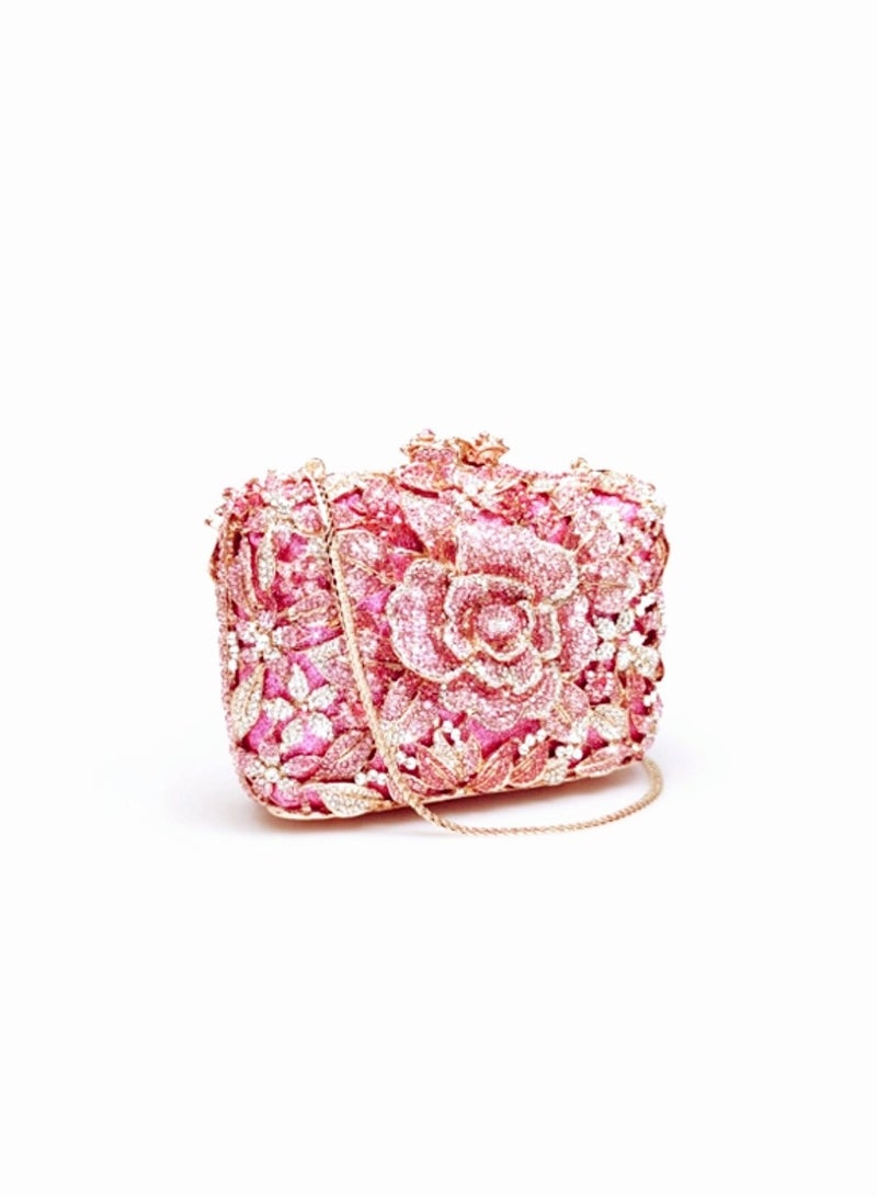 Luxury Pink Crystal Inlaid Carved Hollow Flower Banquet Bag Evening Clutch Bag Party Clutch Exquisite Mini Small Bag  - Image 1
