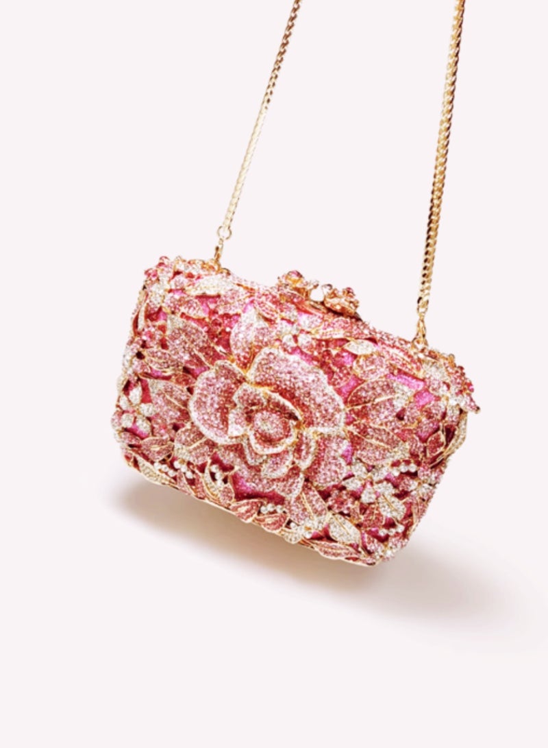 Luxury Pink Crystal Inlaid Carved Hollow Flower Banquet Bag Evening Clutch Bag Party Clutch Exquisite Mini Small Bag  - Image 5