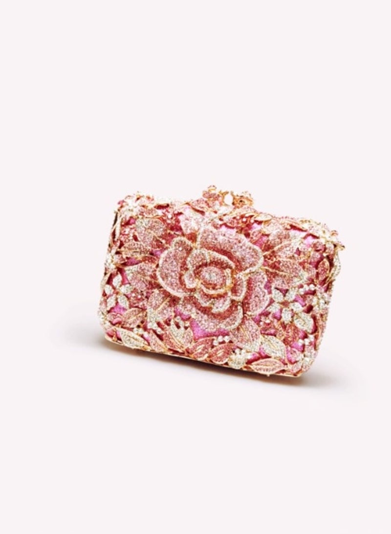 Luxury Pink Crystal Inlaid Carved Hollow Flower Banquet Bag Evening Clutch Bag Party Clutch Exquisite Mini Small Bag  - Image 4