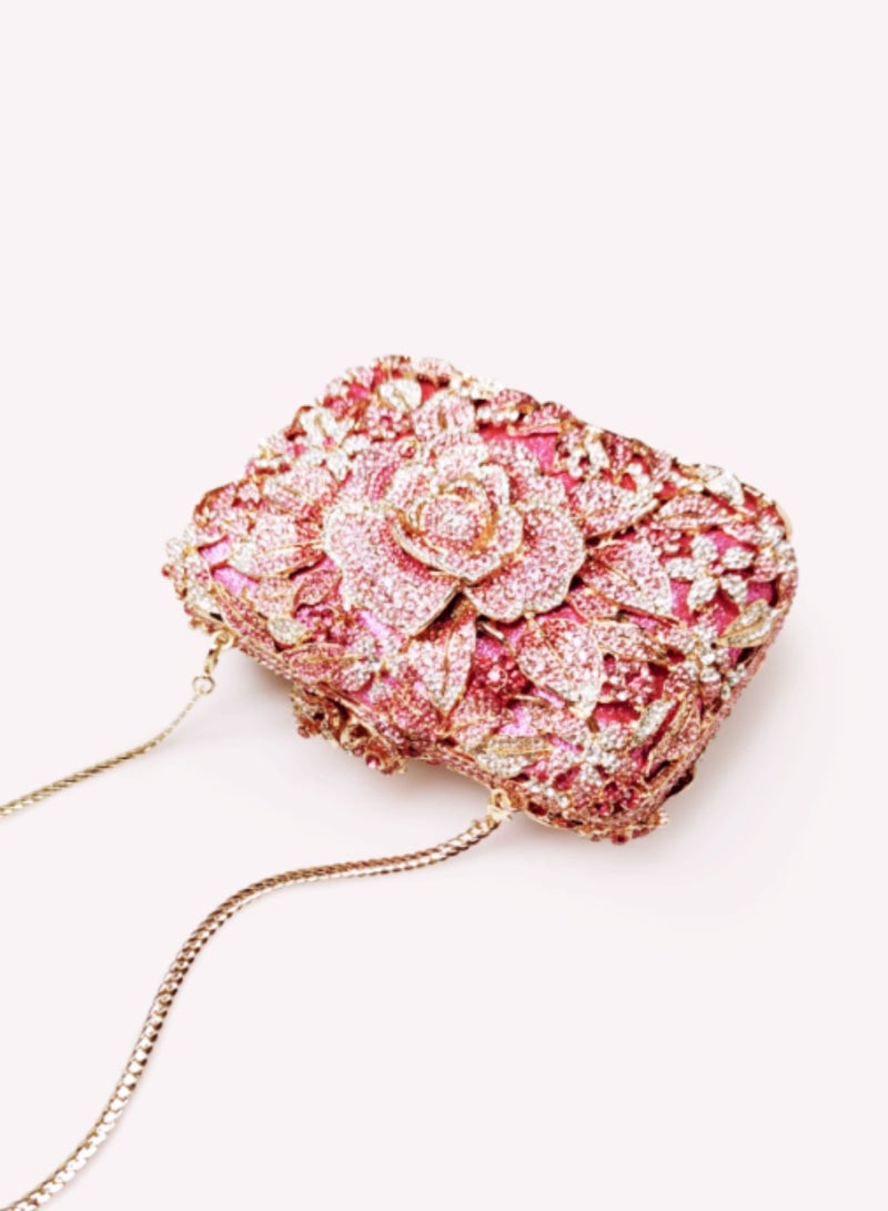 Luxury Pink Crystal Inlaid Carved Hollow Flower Banquet Bag Evening Clutch Bag Party Clutch Exquisite Mini Small Bag  - Image 3
