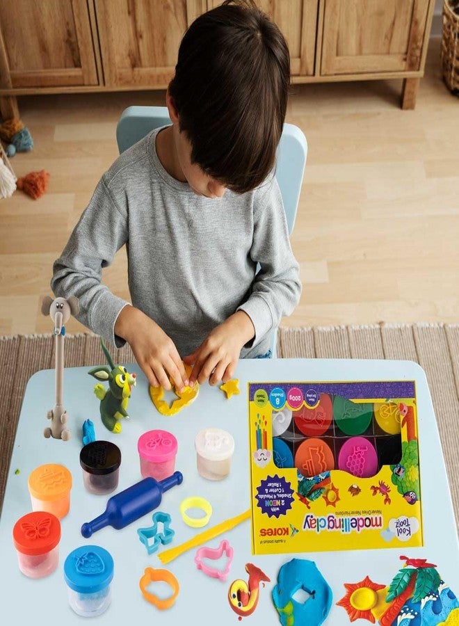 Kores Kool Toolz Modelling Clay – 200 g | 8 Vibrant Shades Including 2 Neon Colors | 4 Moulds, 1 Roller & 1 Cutter | Soft, Reusable & Non-Toxic | Ideal for Kids 3+ | Perfect Return Gift & Craft Kit - Image 4