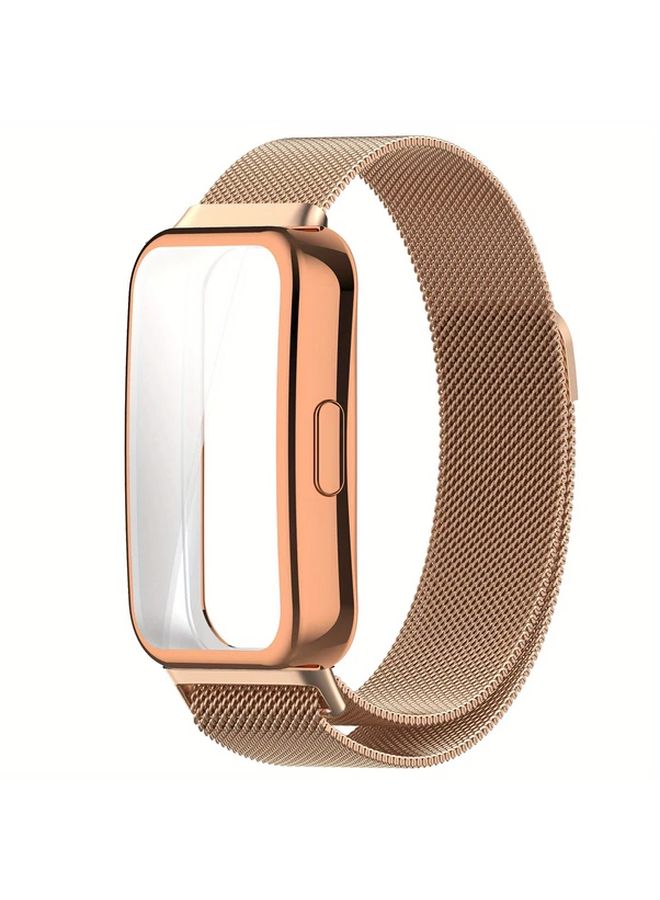 Rose Golden Magnetic Milanese Strap with TPU Case Cover for Huawei Band 10 - Image 1