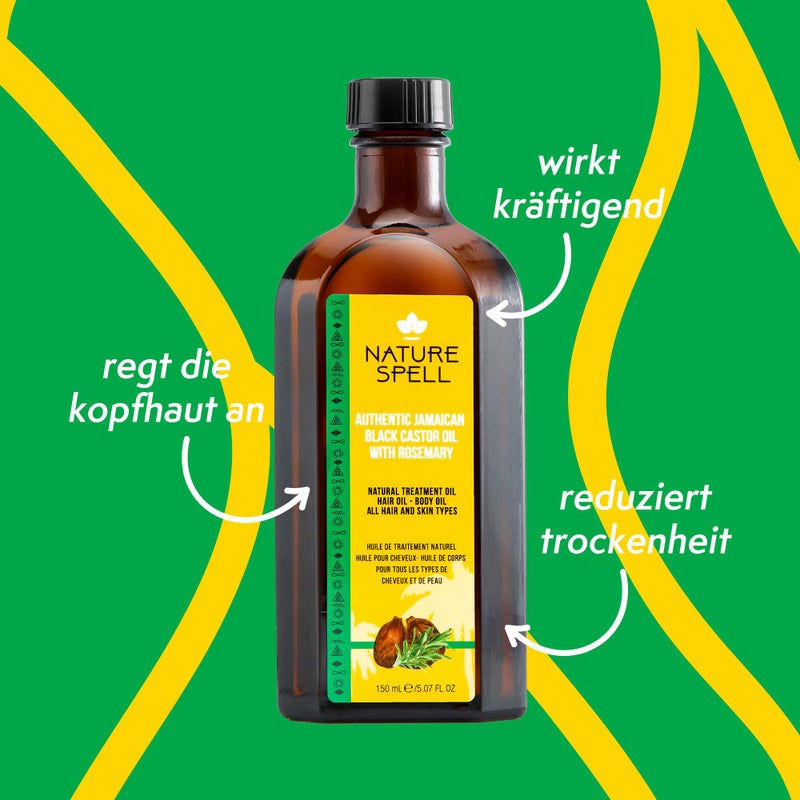Nature Spell زيت الخروع الأسود الجامايكي من ناتشر سبيل معزز بإكليل الجبل للشعر والجسم، يقوي جذور الشعر ويعالج الشعر التالف، 5.07 أونصة سائلة - Image 2