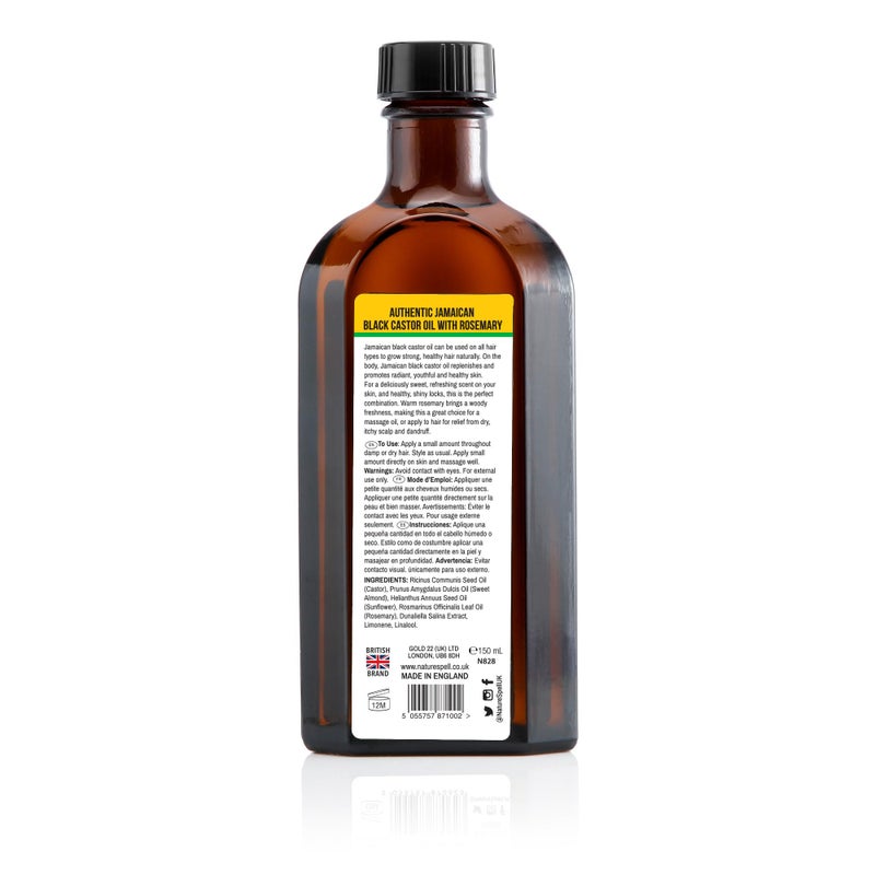 Nature Spell زيت الخروع الأسود الجامايكي من ناتشر سبيل معزز بإكليل الجبل للشعر والجسم، يقوي جذور الشعر ويعالج الشعر التالف، 5.07 أونصة سائلة - Image 5