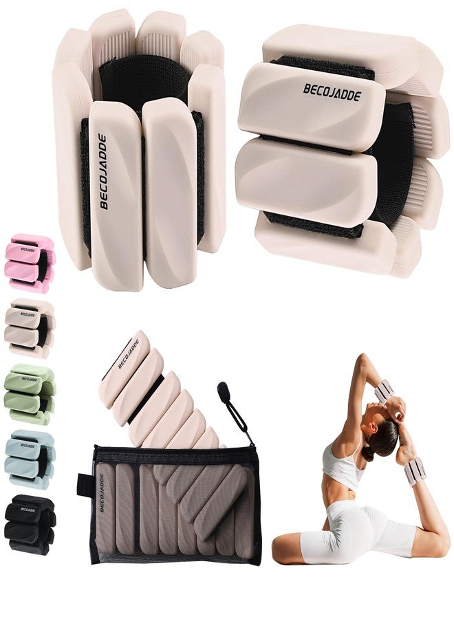 BECOJADDE Ankle Weights for Women Men Adjustable 1LB Wrist Weights Bracelet Set of 2 for Home Gym Weighted Bangles Wristbands Leg Arm Weights for Walking Swimming Running Pilates Yoga Gym, Beige - Image 1
