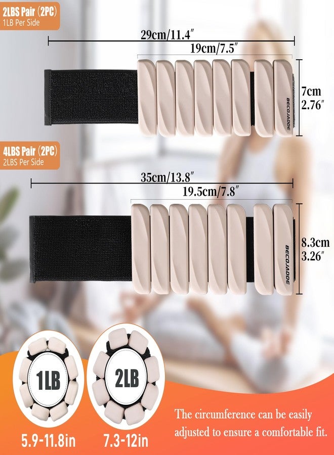 BECOJADDE Ankle Weights for Women Men Adjustable 1LB Wrist Weights Bracelet Set of 2 for Home Gym Weighted Bangles Wristbands Leg Arm Weights for Walking Swimming Running Pilates Yoga Gym, Beige - Image 3