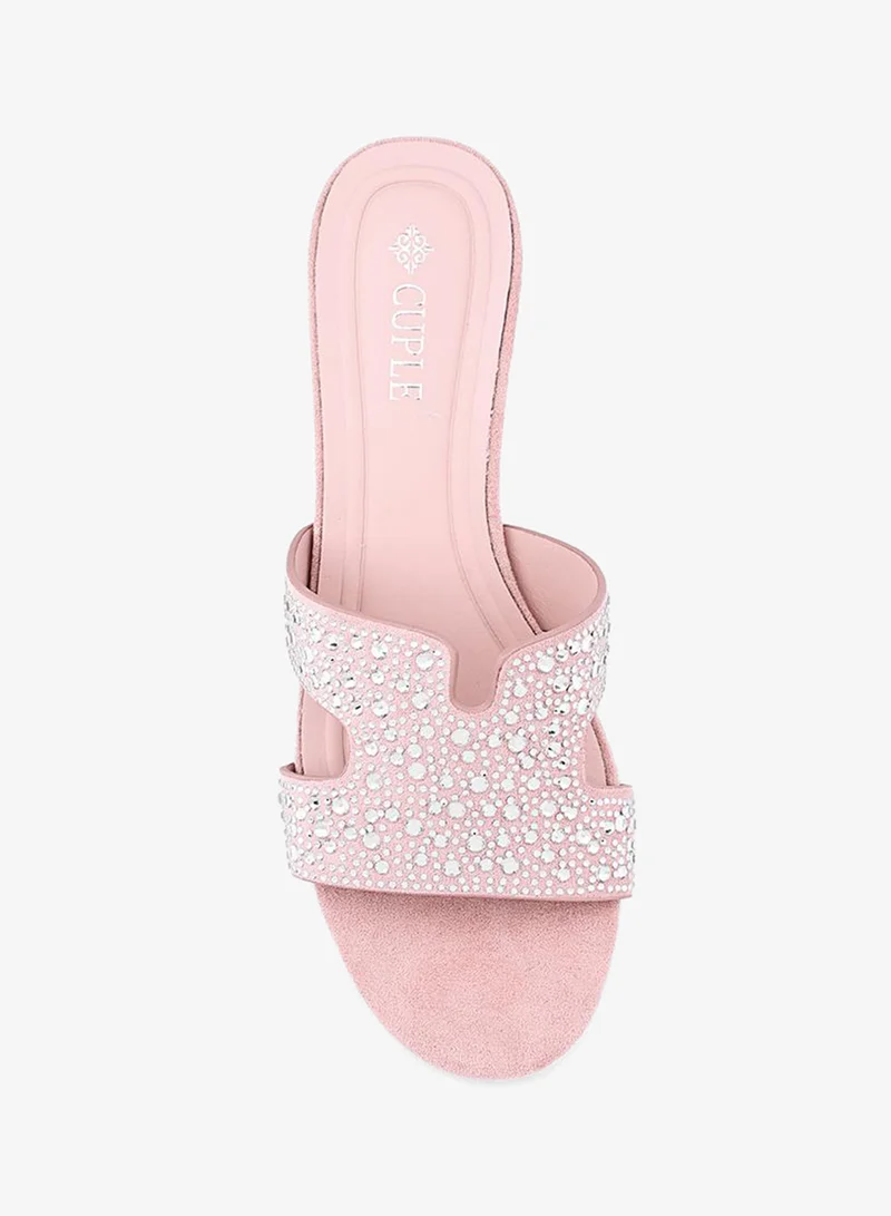 Cuple Pink Women Embellished Flat Slides for Women | Best Price UAE