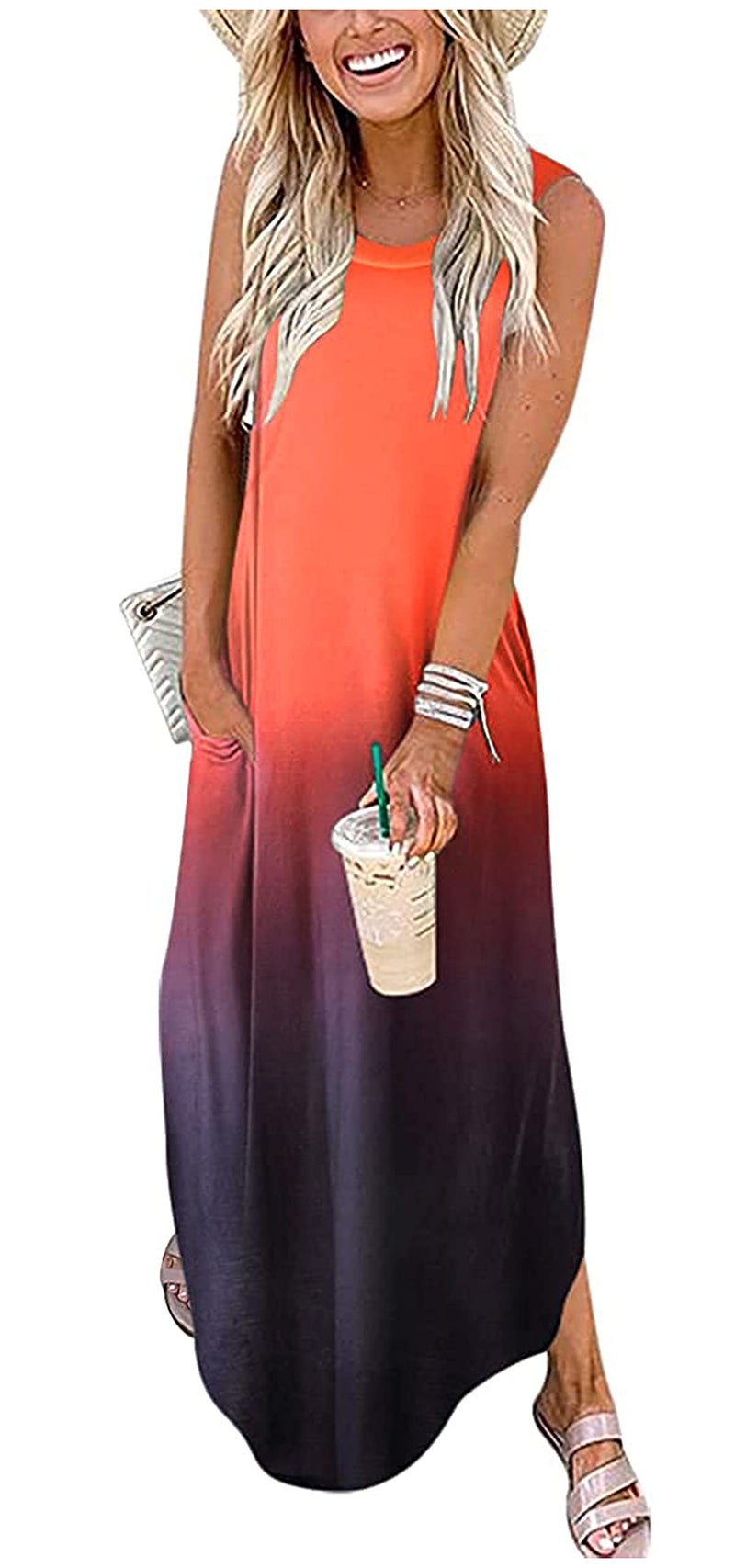 CHUNTIANRAN Women's Maxi Dress Summer Casual Sundress Sleeveless Long Dresses Hawaiian Beach Maxi Dress with Pockets(Multicolor-05,Large) - Image 4