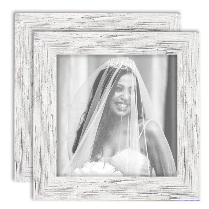 PICTURE FRAMES 4X4 SET OF 2 DISTRESSED WHITE WOOD GRAIN PHOTO FRAME FOR GALLERY WALL MOUNTING OR TABLETOP DISPLAY