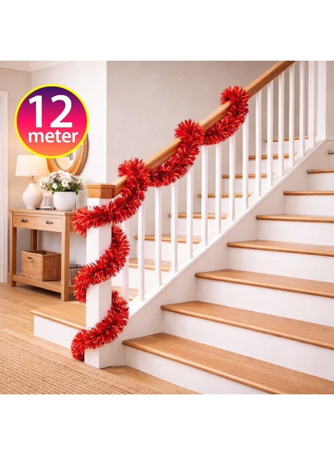 Habibi Party Tinsel Hanging Garland – Red Color, 12 m × 12 cm for Party, Birthday & Event Use - Image 1