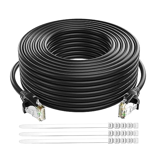 Adoreen Cat 6 Ethernet Cable 150 Ft-Black, Outdoor & Indoor Snagless Long Round RJ45 Network Cable, POE, Soft Flexible Gbps Internet LAN Computer Patch Cord for Router Modem Switch Fast Gaming+ Ties - Image 1