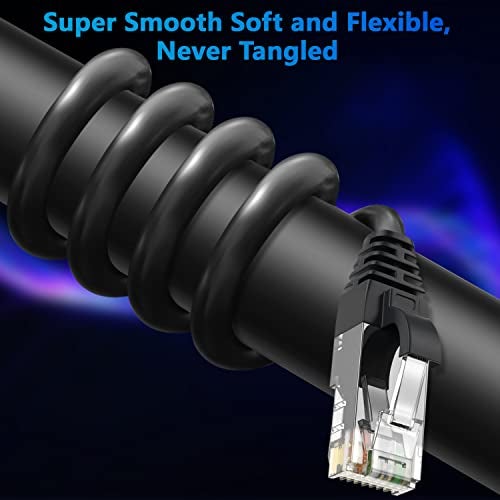 Adoreen Cat 6 Ethernet Cable 150 Ft-Black, Outdoor & Indoor Snagless Long Round RJ45 Network Cable, POE, Soft Flexible Gbps Internet LAN Computer Patch Cord for Router Modem Switch Fast Gaming+ Ties - Image 2