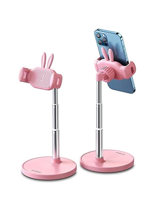 Cute Chat Stand, Angle Height Adjustable Cell Phone Stand for Desk, Kawaii Phone Holder Stand for Recording, Compatible with iPhone, All Phones (Pink) - Image 1