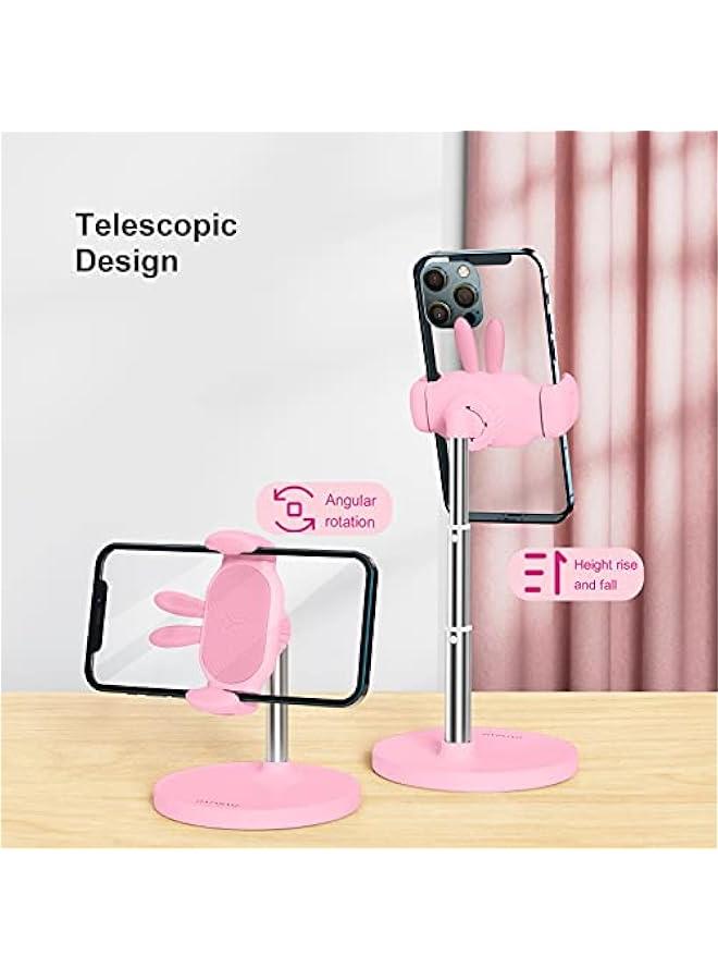 Cute Chat Stand, Angle Height Adjustable Cell Phone Stand for Desk, Kawaii Phone Holder Stand for Recording, Compatible with iPhone, All Phones (Pink) - Image 2