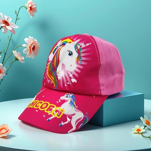 VRITRAZ Synthetic Printed Unicorn Little Baseball Cap for Kids, Baby Girls and Boys 3-12 Years (Pink) - Image 3