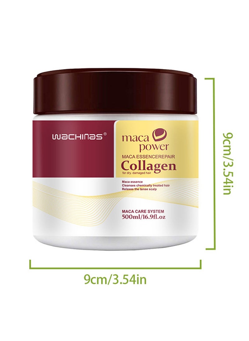 wachinas - Collagen Hair Treatment Deep Repair Conditioning Argan Oil Collagen Hair Mask Essence for Dry Damaged Hair All Hair Types 16.90 oz 500ml - Image 1
