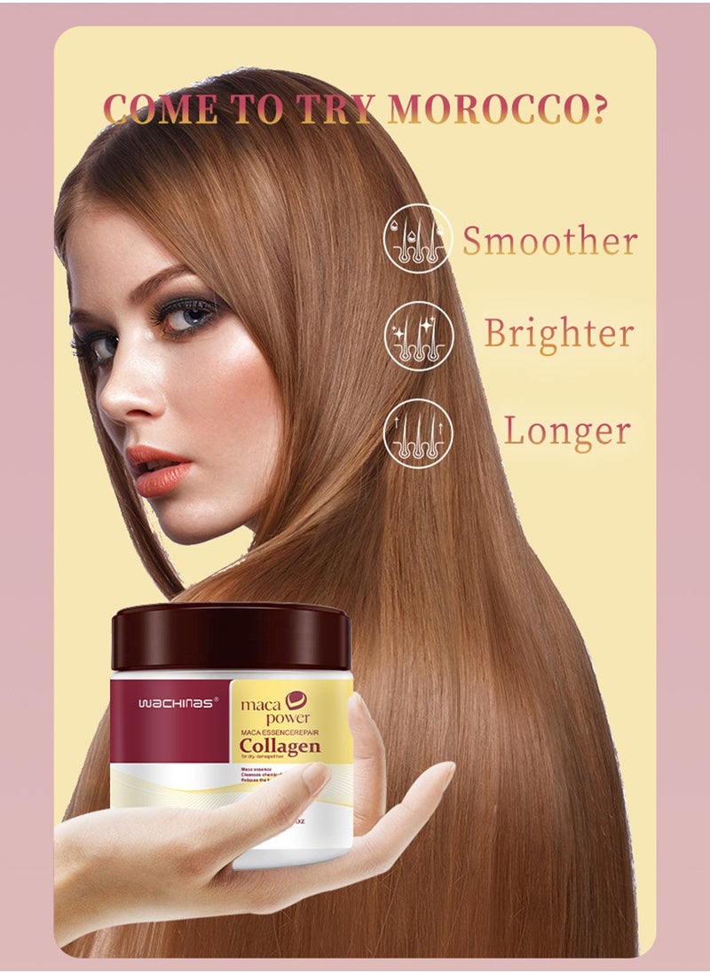 wachinas - Collagen Hair Treatment Deep Repair Conditioning Argan Oil Collagen Hair Mask Essence for Dry Damaged Hair All Hair Types 16.90 oz 500ml - Image 1