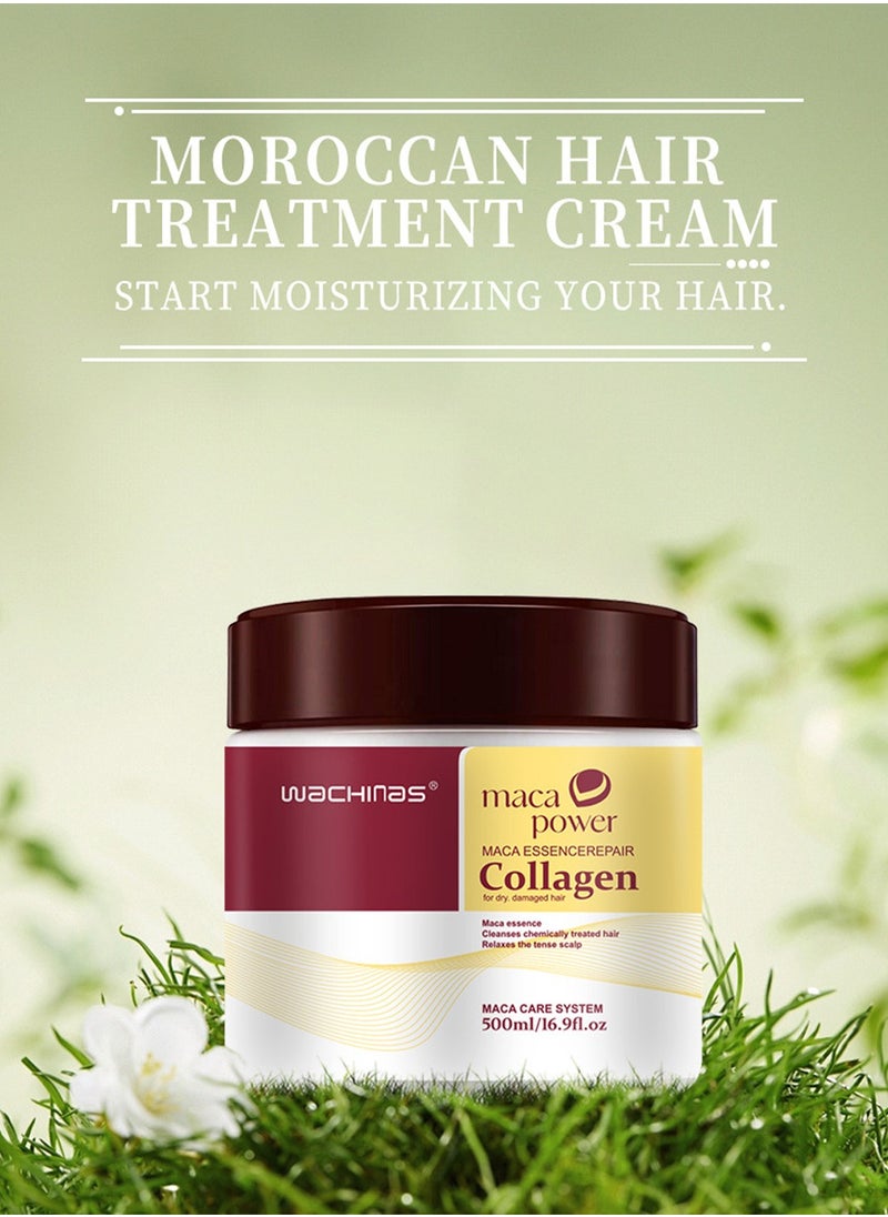 wachinas - Collagen Hair Treatment Deep Repair Conditioning Argan Oil Collagen Hair Mask Essence for Dry Damaged Hair All Hair Types 16.90 oz 500ml - Image 1