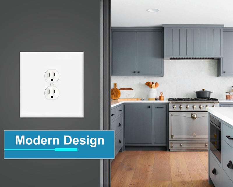 Art Plates OVERSIZED JUMBO Metal Outlet Cover, 2 Gang Electrical Outlet Cover Plate (for 1 Centered Device), Wall Plate Cover for Duplex Outlets, Steel Painted White - UL Listed, 5.5" x 5.5" - Made in USA - Image 4