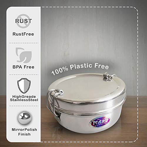 MARU Steel Tiffin Box for School/Office Set of 2 400ml Each, Lunch Containers with Compartments & Small Partiton Plate, Easy to Carry & Clean, Perfect for Men, Women & Kids for Daily Use - Image 4