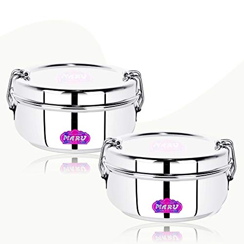 MARU Steel Tiffin Box for School/Office Set of 2 400ml Each, Lunch Containers with Compartments & Small Partiton Plate, Easy to Carry & Clean, Perfect for Men, Women & Kids for Daily Use - Image 1