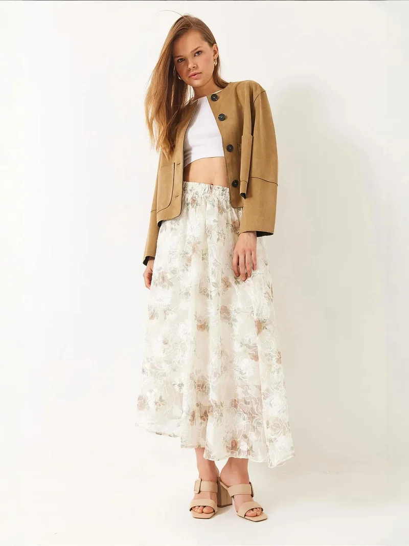 Bianco Lucci LUCCI Floral Maxi Skirt with Lining