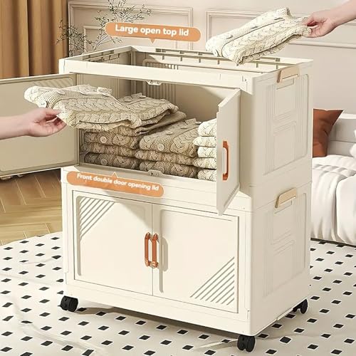 House of Quirk Plastic Storage Bins for Closet Organizers, Folding Storage Box, Stackable Storage with Open Front Door, Collapsible Storage Bins 45cm (3 Layer, Beige) - Image 2