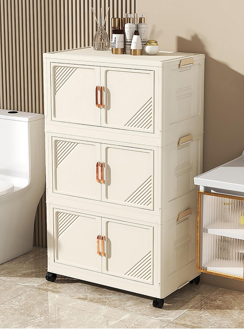 House of Quirk Plastic Storage Bins for Closet Organizers, Folding Storage Box, Stackable Storage with Open Front Door, Collapsible Storage Bins 45cm (3 Layer, Beige) - Image 4