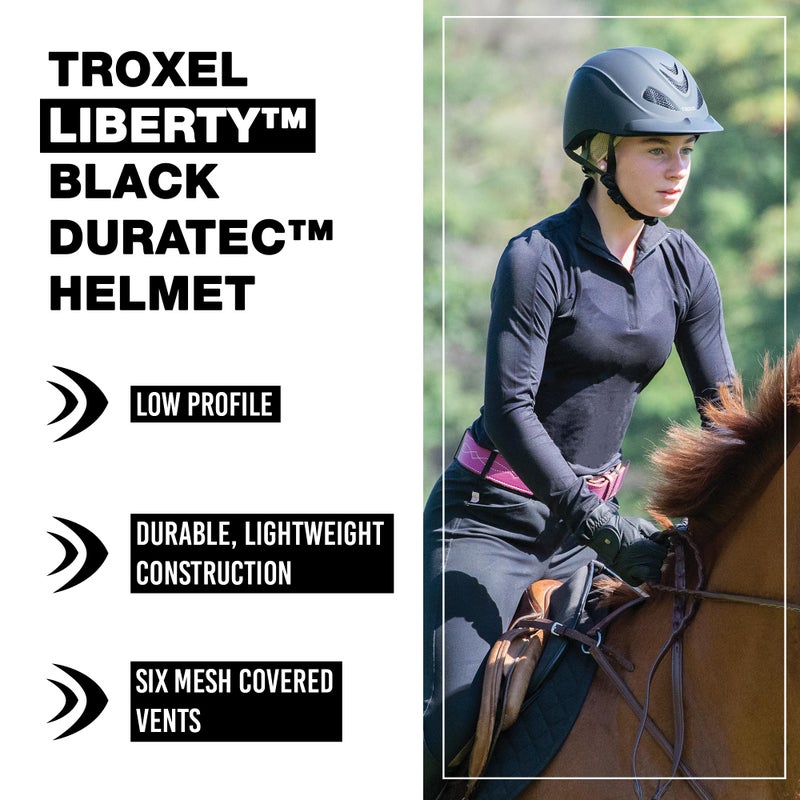 Troxel Liberty Ultralight Horse Riding Helmet, Low-Profile Adjustable Design, Safety Horseback Riding Gear, Small (6-5/8-7), Black Duratec - Image 2
