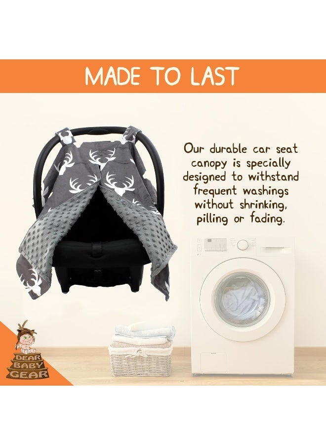 Dear Baby Gear Deluxe Car Seat Canopy, White Antlers, Grey Minky Dot - Image 2
