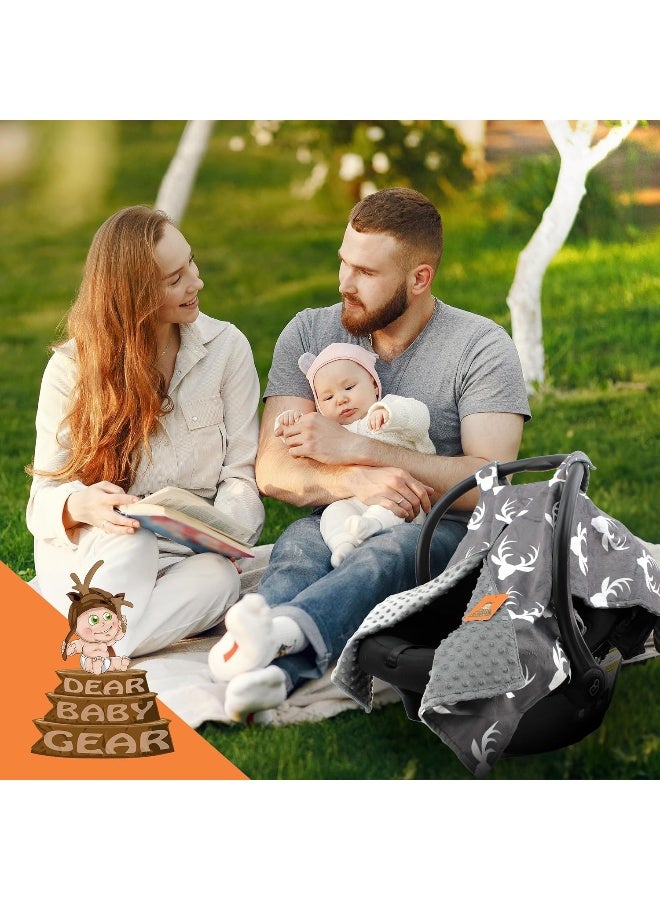 Dear Baby Gear Deluxe Car Seat Canopy, White Antlers, Grey Minky Dot - Image 5