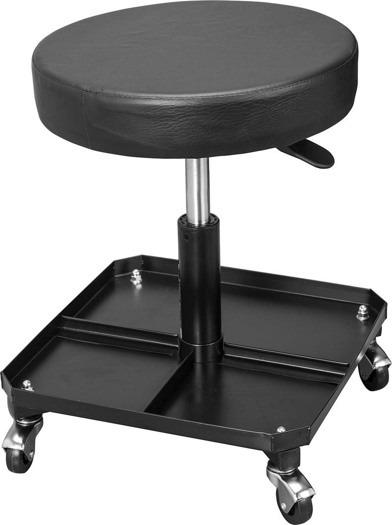 Torin ATR6350B Rolling Pneumatic Creeper Garage/Shop Seat - Padded Adjustable Mechanic Stool with Tool Tray Storage, Black - Image 1