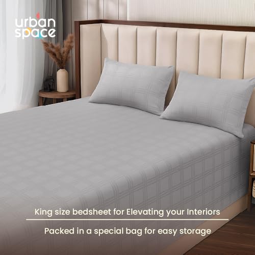 Urban Space 100% Cotton 300TC Jacquard bedsheets for King Size Bed, Pure Cotton Bedsheet King Bed, Checks bedsheet King Size with 2 Pillow Covers (108 x 108 Inches, Silver Grey) - Image 5