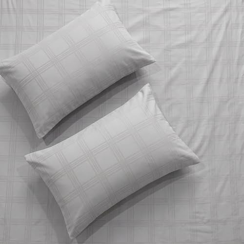 Urban Space 100% Cotton 300TC Jacquard bedsheets for King Size Bed, Pure Cotton Bedsheet King Bed, Checks bedsheet King Size with 2 Pillow Covers (108 x 108 Inches, Silver Grey) - Image 1