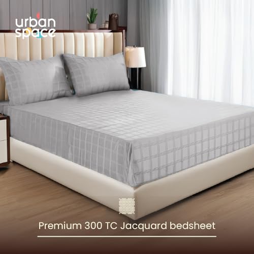 Urban Space 100% Cotton 300TC Jacquard bedsheets for King Size Bed, Pure Cotton Bedsheet King Bed, Checks bedsheet King Size with 2 Pillow Covers (108 x 108 Inches, Silver Grey) - Image 3