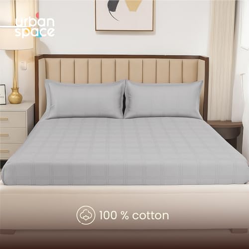 Urban Space 100% Cotton 300TC Jacquard bedsheets for King Size Bed, Pure Cotton Bedsheet King Bed, Checks bedsheet King Size with 2 Pillow Covers (108 x 108 Inches, Silver Grey) - Image 2