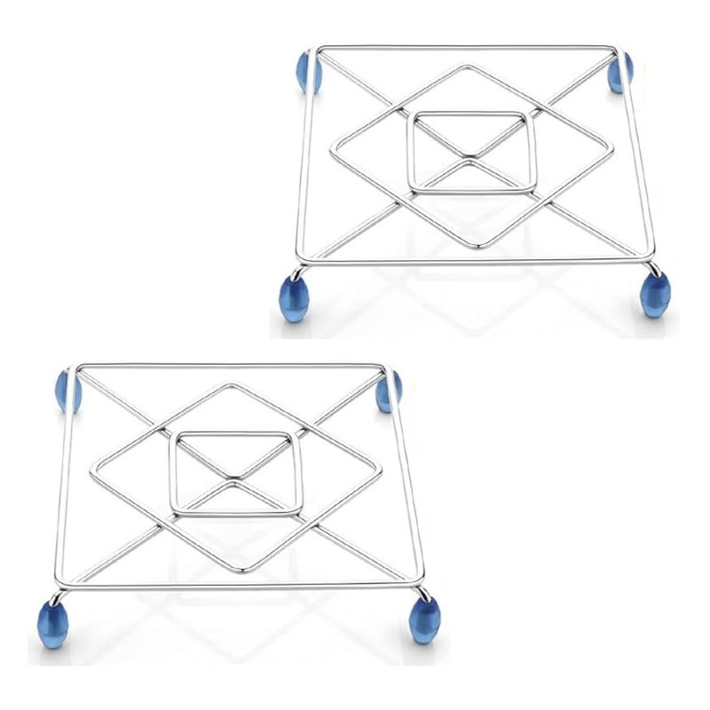 Puno Puno Stainless Steel Square Trivet Hot Pot Stand for Kitchen Heat Resistant Hot Mat for Cooking and Dining Table with AntiSkid Rubber Feet 16cm x 16cmPack of 2 - Image 1