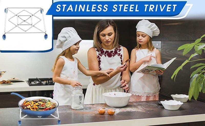 Puno Puno Stainless Steel Square Trivet Hot Pot Stand for Kitchen Heat Resistant Hot Mat for Cooking and Dining Table with AntiSkid Rubber Feet 16cm x 16cmPack of 2 - Image 4