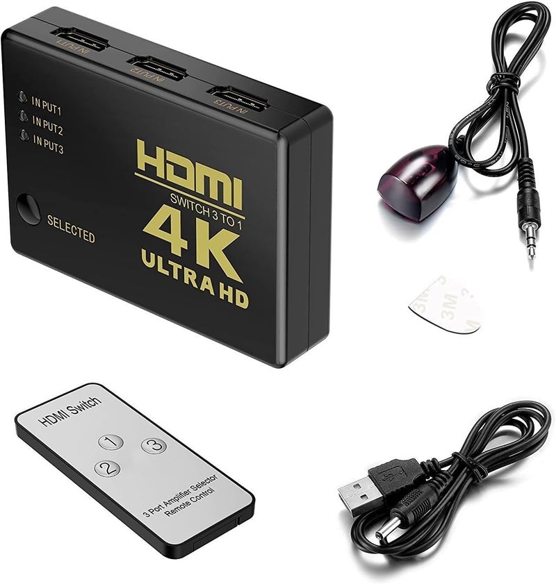صندوق تبديل ذكي 4K HDMI بـ3 منافذ مع جهاز تحكم عن بعد بالاشعة تحت الحمراء يدعم FHD 2K 1080P ثلاثي الابعاد 2