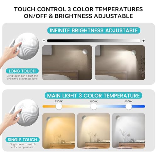 ELEPHANTBOAT® 2Pcs USB LED Wall Light 3 Color LED Reading Light Detachable Magnetic LED Wall Light with Touch Button Control 2000mAh Rechargeable Wall Light Reading Light Night Light Wardrobe Light - Image 3