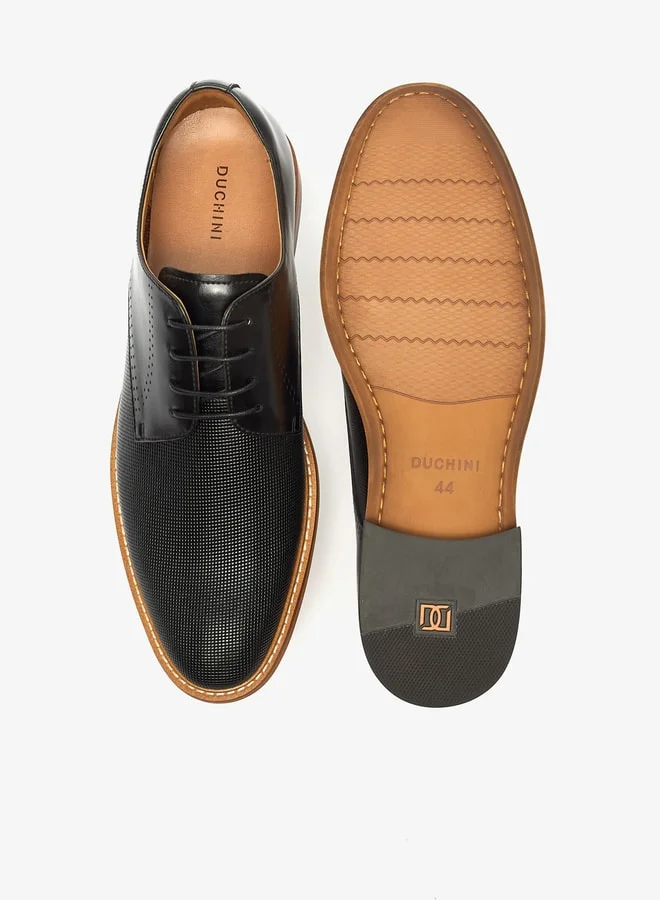 DUCHINI Men's Textured Derby Shoes with Lace-Up Closure