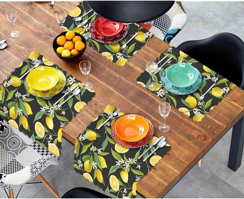 Yibeas Lemon Fruits Cloth Napkins Set of 4 Flowers Leaves Lemons Polyester Kitchen Dinner Napkins for Holiday Festive Wedding Decor 18 x 18 inch - Image 4