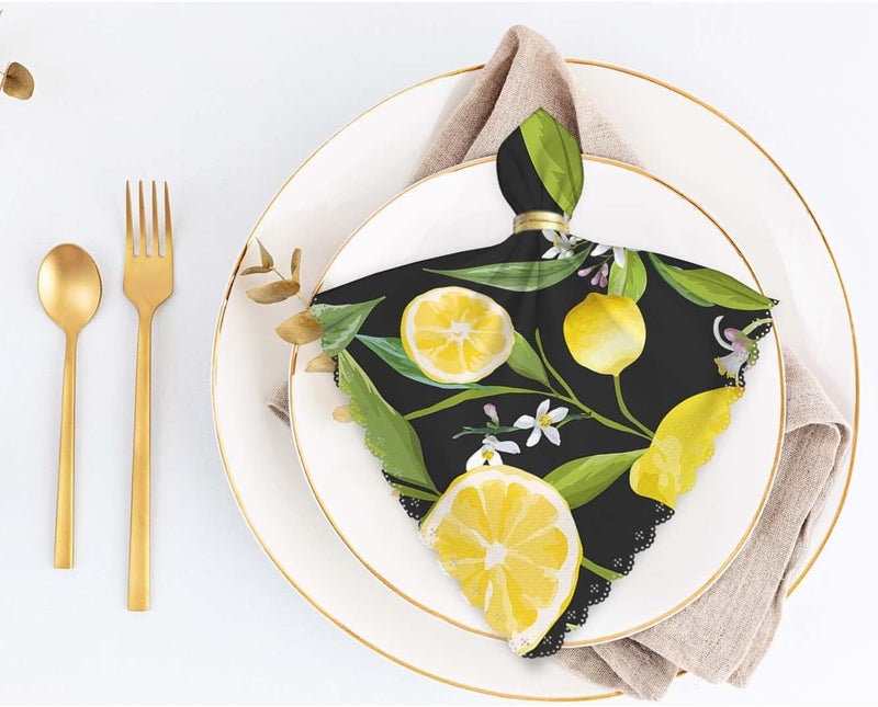 Yibeas Lemon Fruits Cloth Napkins Set of 4 Flowers Leaves Lemons Polyester Kitchen Dinner Napkins for Holiday Festive Wedding Decor 18 x 18 inch - Image 5