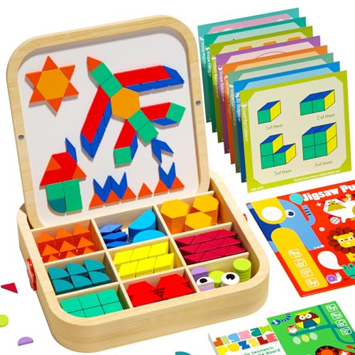 edutree Wooden Magnetic Pattern Blocks Set with Cards 288 PCS Montessori Tangram Puzzle Learning Toys for Toddlers 48 Educational STEM Gift for Kids Boys Girls 4 5 6 7 8 - Image 1