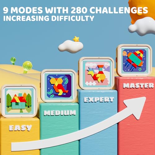 edutree Wooden Magnetic Pattern Blocks Set with Cards 288 PCS Montessori Tangram Puzzle Learning Toys for Toddlers 48 Educational STEM Gift for Kids Boys Girls 4 5 6 7 8 - Image 5