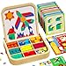 edutree Wooden Magnetic Pattern Blocks Set with Cards 288 PCS Montessori Tangram Puzzle Learning Toys for Toddlers 48 Educational STEM Gift for Kids Boys Girls 4 5 6 7 8 - Image 3