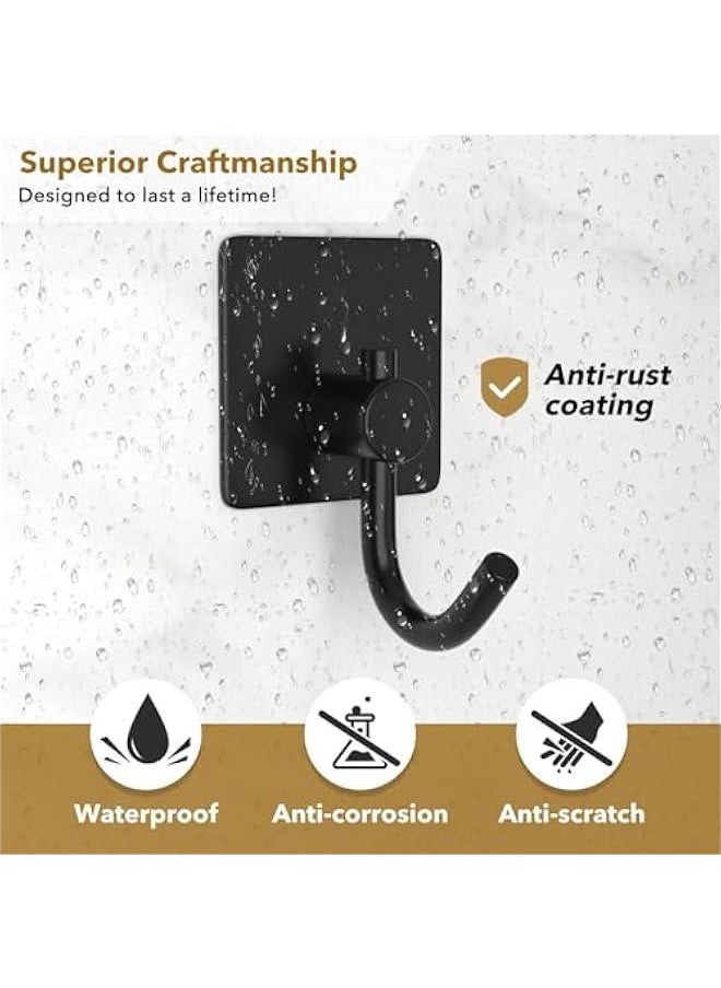 HOOKOR Self Adhesive Hooks,Heavy Duty Stick On Wall and Door Hooks for Hanging,Bathroom Towel Hooks and Kitchen Hallway Sticky Stainless Hooks,Coat Hooks Robe Hook Wall Mounted, 6 Pack (Black)  - Image 3