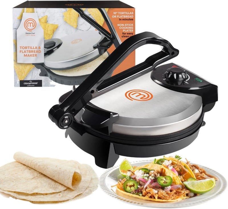 Master Chef Electric Tortilla Maker- Homemade Flatbread, Pitas, Bread, Tortillas- Heavy Duty, Non-stick Cooker is Easier than Tortilla Press, Adjustable Temperature Control and Uniform Baking, Gift - Image 1