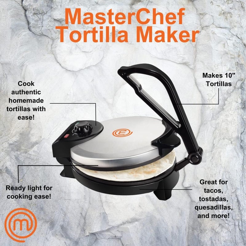 Master Chef Electric Tortilla Maker- Homemade Flatbread, Pitas, Bread, Tortillas- Heavy Duty, Non-stick Cooker is Easier than Tortilla Press, Adjustable Temperature Control and Uniform Baking, Gift - Image 2