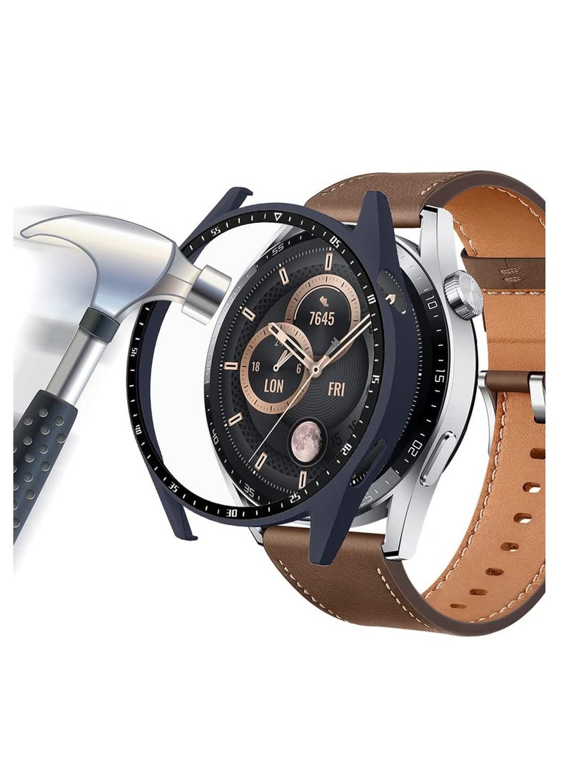 KASTWAVE - Case With Tempered Glass Screen Protector Compatible for Huawei Watch GT3 46mm, 9H Hardness 360 ° All-round Protective Cover Ultra-thin Protective PC Case Cover for With Scale(Blue) - Image 1